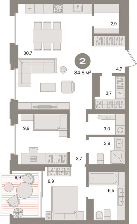 2-BD Apartment Sale, 84.6平方米 at Kvartal «MONS», Ogorodny Drive, Moscow, Russia #1