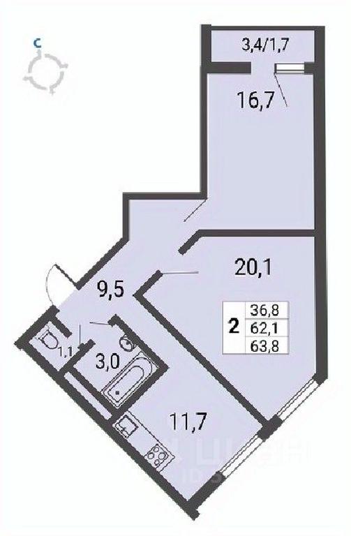 1-BD Apartment Sale, 63.8平方米 at Nekrasovka, Lipchanskogo Street, Moscow, Russia #1