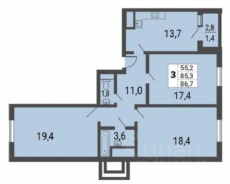 2-BD Apartment Sale, 86.7平方米 at Nekrasovka, Lipchanskogo Street, Moscow, Russia #1