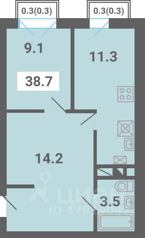 Apartment Sale, 38.7 sq. m. at Iuzhnaya dolina, mikrorayon Yuzhnyye Gorki, posyolok Meshcherino, Leninskiy City District, Moscow Region, Russia #1