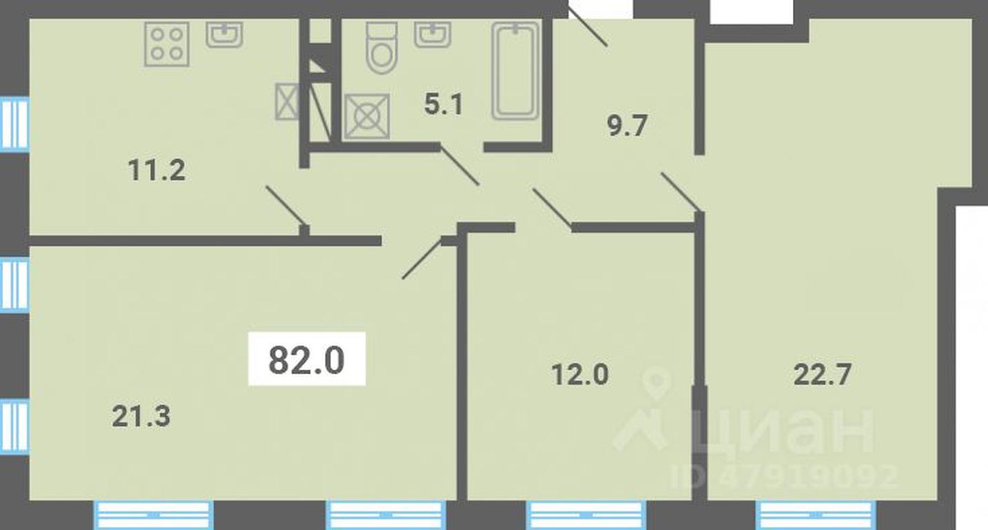 2-BD Apartment Sale, 82 sq. m. at Iuzhnaya dolina, mikrorayon Yuzhnyye Gorki, posyolok Meshcherino, Leninskiy City District, Moscow Region, Russia #1