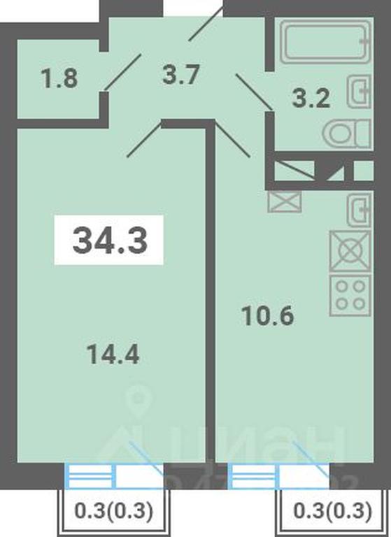 Apartment Sale, 34.3 sq. m. at Iuzhnaya dolina, mikrorayon Yuzhnyye Gorki, posyolok Meshcherino, Leninskiy City District, Moscow Region, Russia #1