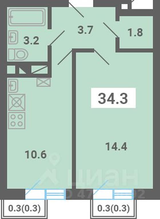 Apartment Sale, 34.3 sq. m. at Iuzhnaya dolina, mikrorayon Yuzhnyye Gorki, posyolok Meshcherino, Leninskiy City District, Moscow Region, Russia #1