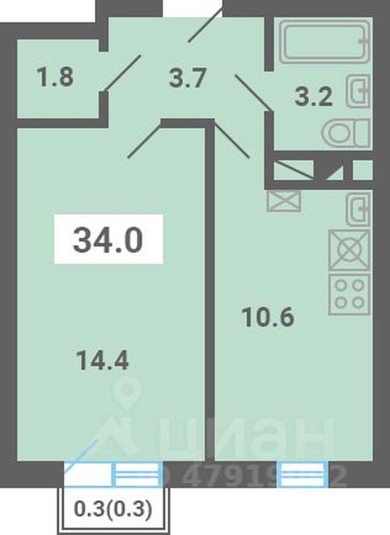 Apartment Sale, 34平方米 at Iuzhnaya dolina, mikrorayon Yuzhnyye Gorki, posyolok Meshcherino, Leninskiy City District, Moscow Region, Russia #1