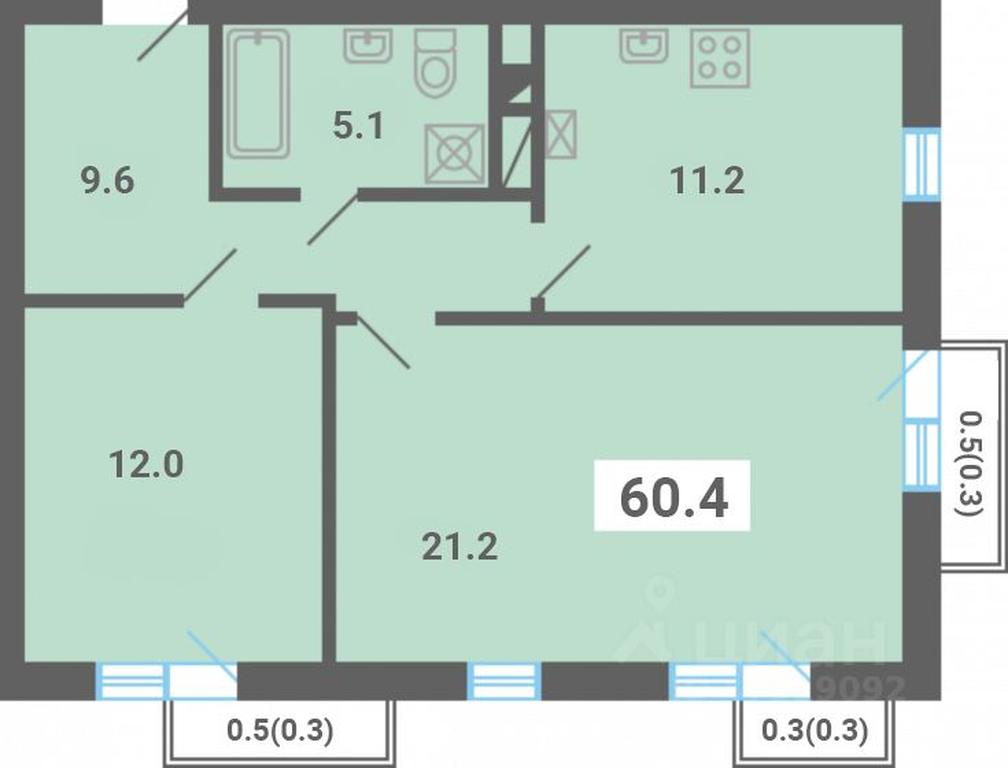 1-BD Apartment Sale, 60.4 sq. m. at Iuzhnaya dolina, mikrorayon Yuzhnyye Gorki, posyolok Meshcherino, Leninskiy City District, Moscow Region, Russia #1