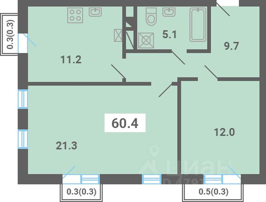 1-BD Apartment Sale, 60.4平方米 at Iuzhnaya dolina, mikrorayon Yuzhnyye Gorki, posyolok Meshcherino, Leninskiy City District, Moscow Region, Russia #1
