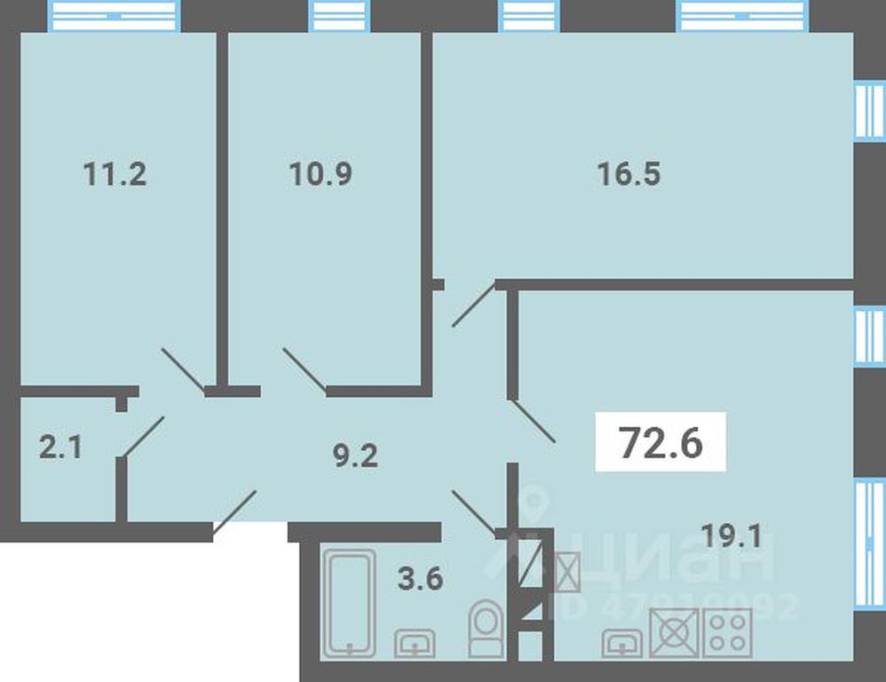 2-BD Apartment Sale, 72.6 sq. m. at Iuzhnaya dolina, mikrorayon Yuzhnyye Gorki, posyolok Meshcherino, Leninskiy City District, Moscow Region, Russia #1