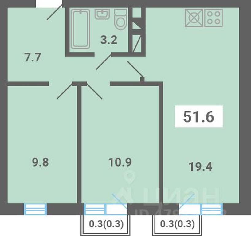 1-BD Apartment Sale, 51.6平方米 at Iuzhnaya dolina, mikrorayon Yuzhnyye Gorki, posyolok Meshcherino, Leninskiy City District, Moscow Region, Russia #1