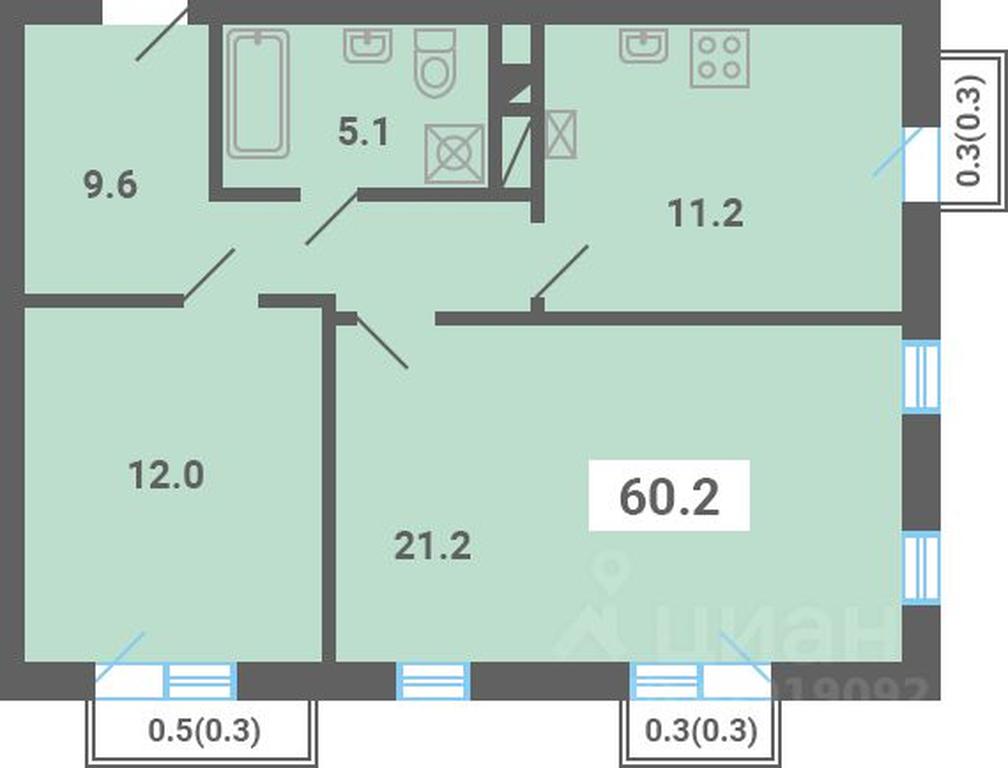 1-BD Apartment Sale, 60.2 sq. m. at Iuzhnaya dolina, mikrorayon Yuzhnyye Gorki, posyolok Meshcherino, Leninskiy City District, Moscow Region, Russia #1