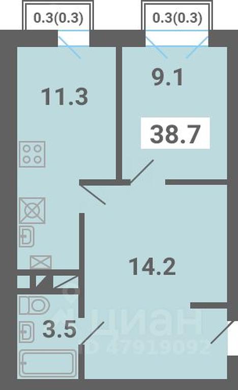 Apartment Sale, 38.7 sq. m. at Iuzhnaya dolina, mikrorayon Yuzhnyye Gorki, posyolok Meshcherino, Leninskiy City District, Moscow Region, Russia #1