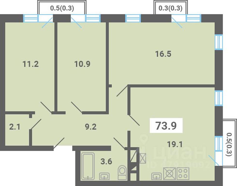 2-BD Apartment Sale, 73.9 sq. m. at Iuzhnaya dolina, mikrorayon Yuzhnyye Gorki, posyolok Meshcherino, Leninskiy City District, Moscow Region, Russia #1