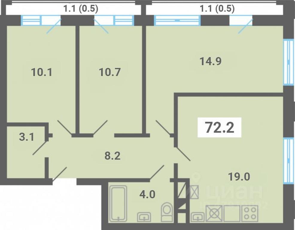 2-BD Apartment Sale, 72.2 sq. m. at Iuzhnaya dolina, mikrorayon Yuzhnyye Gorki, posyolok Meshcherino, Leninskiy City District, Moscow Region, Russia #1