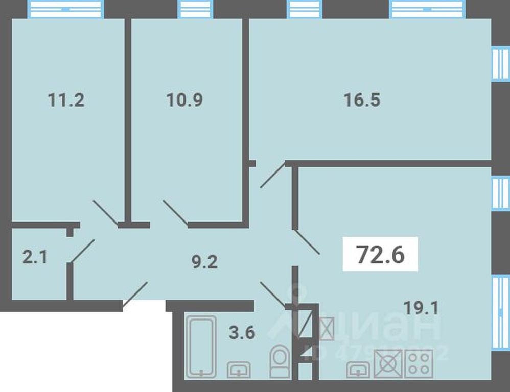 2-BD Apartment Sale, 72.6 sq. m. at Iuzhnaya dolina, mikrorayon Yuzhnyye Gorki, posyolok Meshcherino, Leninskiy City District, Moscow Region, Russia #1