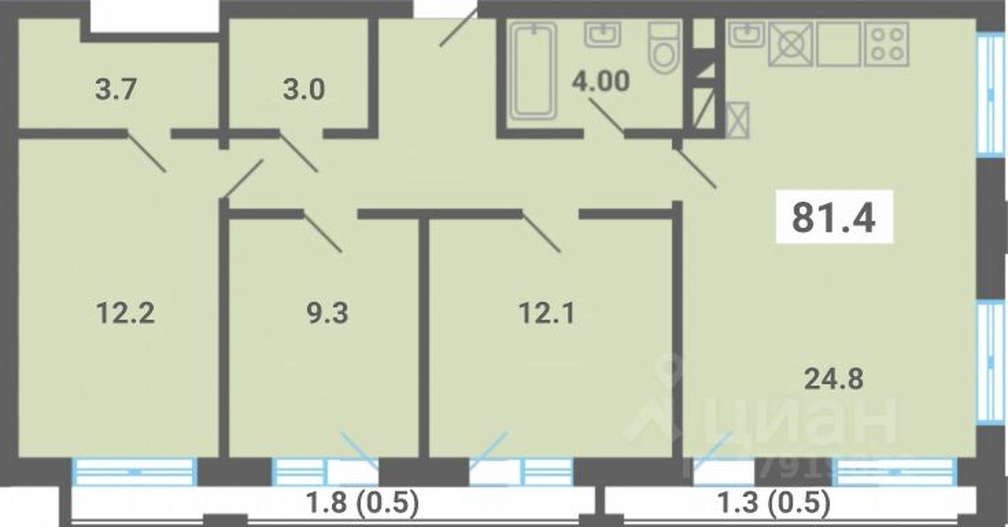2-BD Apartment Sale, 81.4 sq. m. at Iuzhnaya dolina, mikrorayon Yuzhnyye Gorki, posyolok Meshcherino, Leninskiy City District, Moscow Region, Russia #1