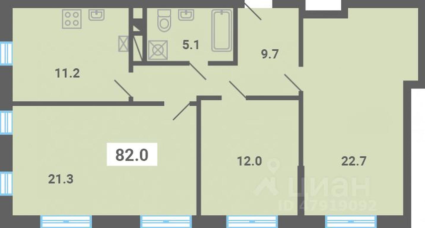 2-BD Apartment Sale, 82 sq. m. at Iuzhnaya dolina, mikrorayon Yuzhnyye Gorki, posyolok Meshcherino, Leninskiy City District, Moscow Region, Russia #1