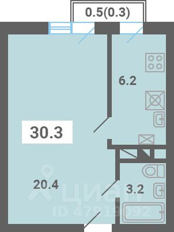 Apartment Sale, 30.3 sq. m. at Iuzhnaya dolina, mikrorayon Yuzhnyye Gorki, posyolok Meshcherino, Leninskiy City District, Moscow Region, Russia #1