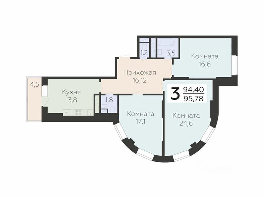 2-BD Apartment Sale, 95.78 sq. m. at Art-kvartal Onegin, Sadovaya Street, 3к1, Krasnaya Gorka Microdistrict, Podolsk, Moscow Region, Russia #1