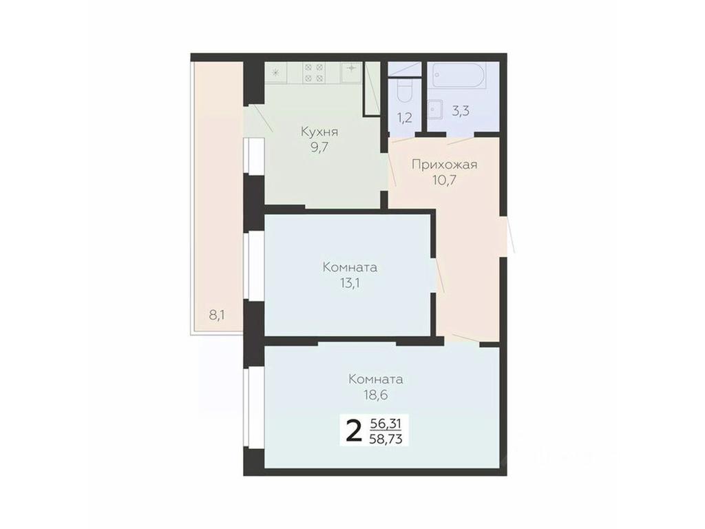 1-BD Apartment Sale, 58.73 sq. m. at Art-kvartal Onegin, Sadovaya Street, 3к1, Krasnaya Gorka Microdistrict, Podolsk, Moscow Region, Russia #1