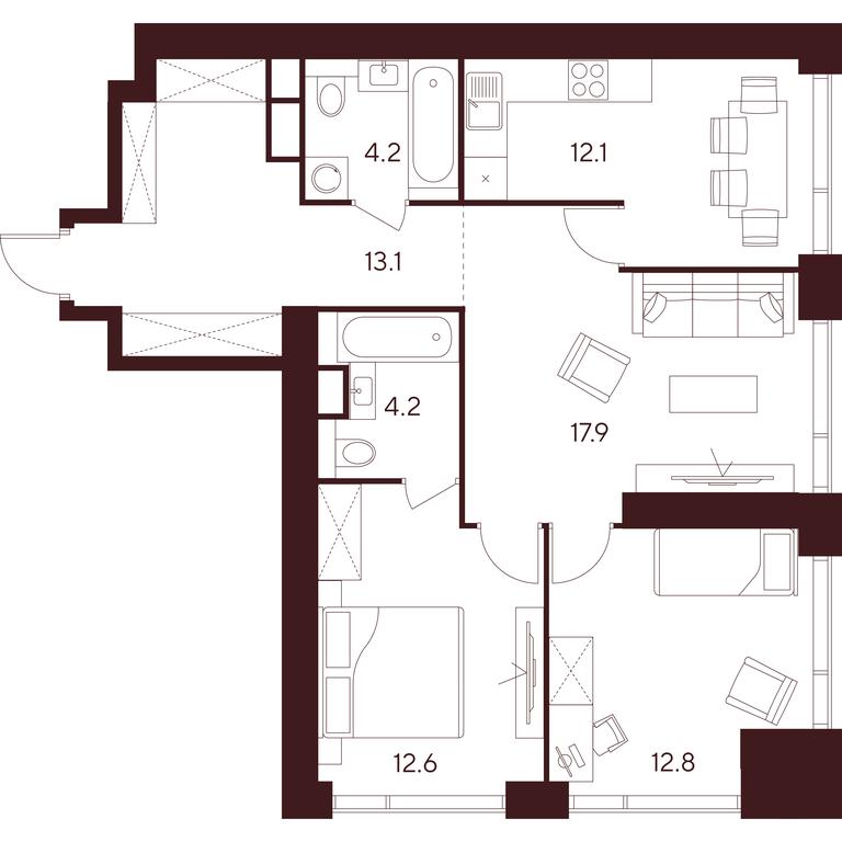 3-BD Apartment Sale, 76.9平方米 at INDY TOWERS (Indi Tauerz), Kuusinen Street, Moscow, Russia #1 3-BD Apartment Sale, 76.9平方米 at INDY TOWERS (Indi Tauerz), Kuusinen Street, Moscow, Russia #1