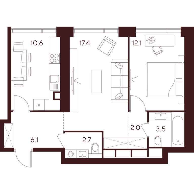 2-BD Apartment Sale, 54.4 sq. m. at INDY TOWERS (Indi Tauerz), Kuusinen Street, Moscow, Russia #1