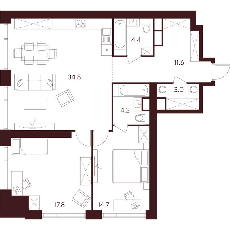 2-BD Apartment Sale, 90.5 sq. m. at INDY TOWERS (Indi Tauerz), Kuusinen Street, Moscow, Russia #1 2-BD Apartment Sale, 90.5 sq. m. at INDY TOWERS (Indi Tauerz), Kuusinen Street, Moscow, Russia #1