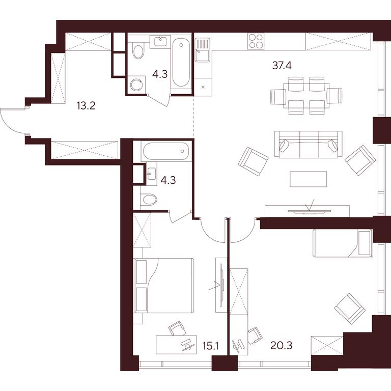 2-BD Apartment Sale, 94.6平方米 at INDY TOWERS (Indi Tauerz), Kuusinen Street, Moscow, Russia #1 2-BD Apartment Sale, 94.6平方米 at INDY TOWERS (Indi Tauerz), Kuusinen Street, Moscow, Russia #1