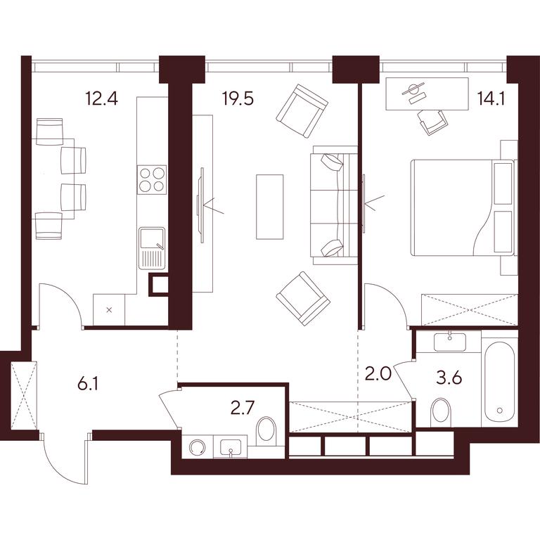 2-BD Apartment Sale, 60.4 sq. m. at INDY TOWERS (Indi Tauerz), Kuusinen Street, Moscow, Russia #1 2-BD Apartment Sale, 60.4 sq. m. at INDY TOWERS (Indi Tauerz), Kuusinen Street, Moscow, Russia #1