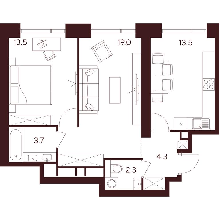 2-BD Apartment Sale, 56.3平方米 at INDY TOWERS (Indi Tauerz), Kuusinen Street, Moscow, Russia #1 2-BD Apartment Sale, 56.3平方米 at INDY TOWERS (Indi Tauerz), Kuusinen Street, Moscow, Russia #1