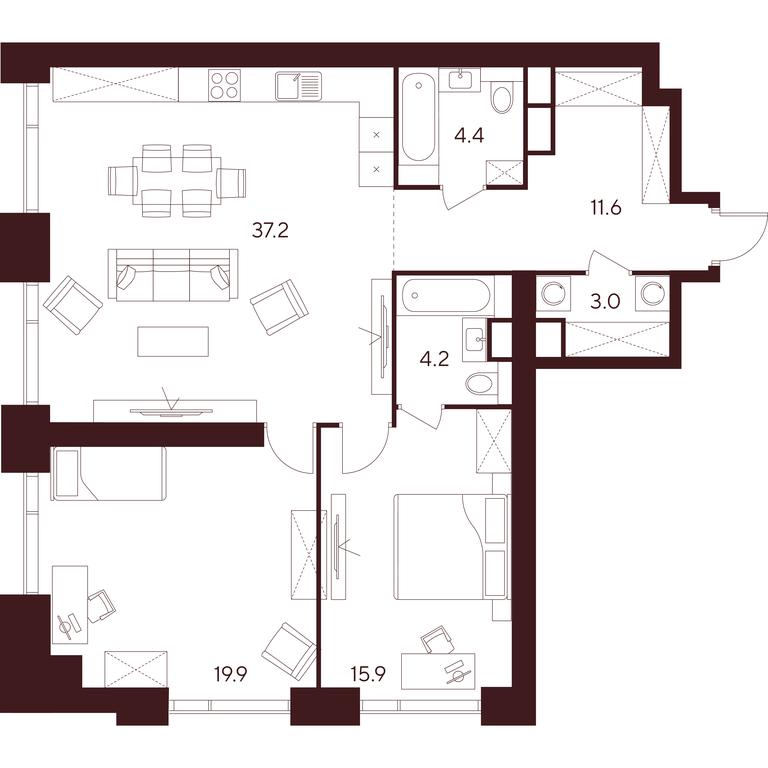 2-BD Apartment Sale, 96.2 sq. m. at INDY TOWERS (Indi Tauerz), Kuusinen Street, Moscow, Russia #1 2-BD Apartment Sale, 96.2 sq. m. at INDY TOWERS (Indi Tauerz), Kuusinen Street, Moscow, Russia #1