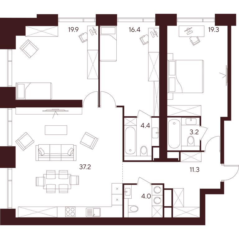 3-BD Apartment Sale, 115.7 sq. m. at INDY TOWERS (Indi Tauerz), Kuusinen Street, Moscow, Russia #1 3-BD Apartment Sale, 115.7 sq. m. at INDY TOWERS (Indi Tauerz), Kuusinen Street, Moscow, Russia #1