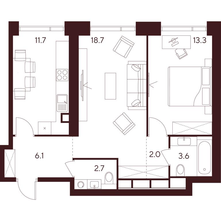 2-BD Apartment Sale, 58.1 sq. m. at INDY TOWERS (Indi Tauerz), Kuusinen Street, Moscow, Russia #1 2-BD Apartment Sale, 58.1 sq. m. at INDY TOWERS (Indi Tauerz), Kuusinen Street, Moscow, Russia #1