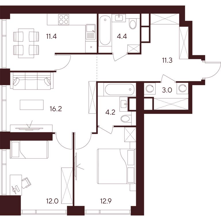3-BD Apartment Sale, 75.4 sq. m. at INDY TOWERS (Indi Tauerz), Kuusinen Street, Moscow, Russia #1 3-BD Apartment Sale, 75.4 sq. m. at INDY TOWERS (Indi Tauerz), Kuusinen Street, Moscow, Russia #1