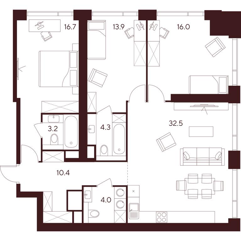 3-BD Apartment Sale, 101 sq. m. at INDY TOWERS (Indi Tauerz), Kuusinen Street, Moscow, Russia #1