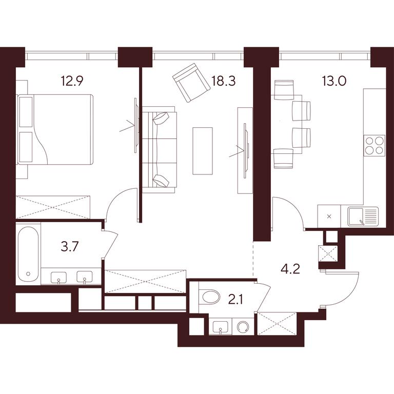 2-BD Apartment Sale, 54.2 sq. m. at INDY TOWERS (Indi Tauerz), Kuusinen Street, Moscow, Russia #1 2-BD Apartment Sale, 54.2 sq. m. at INDY TOWERS (Indi Tauerz), Kuusinen Street, Moscow, Russia #1