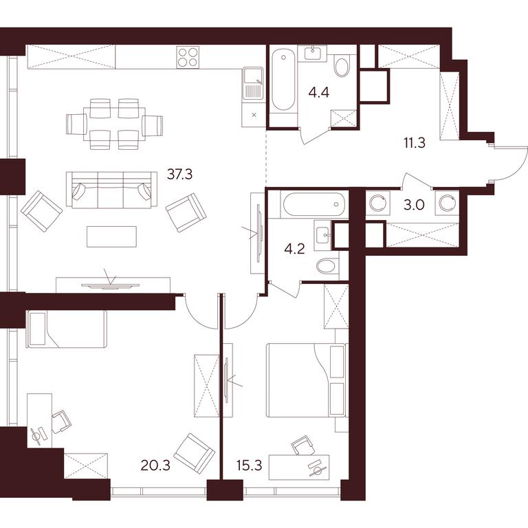 2-BD Apartment Sale, 95.8 sq. m. at INDY TOWERS (Indi Tauerz), Kuusinen Street, Moscow, Russia #1 2-BD Apartment Sale, 95.8 sq. m. at INDY TOWERS (Indi Tauerz), Kuusinen Street, Moscow, Russia #1
