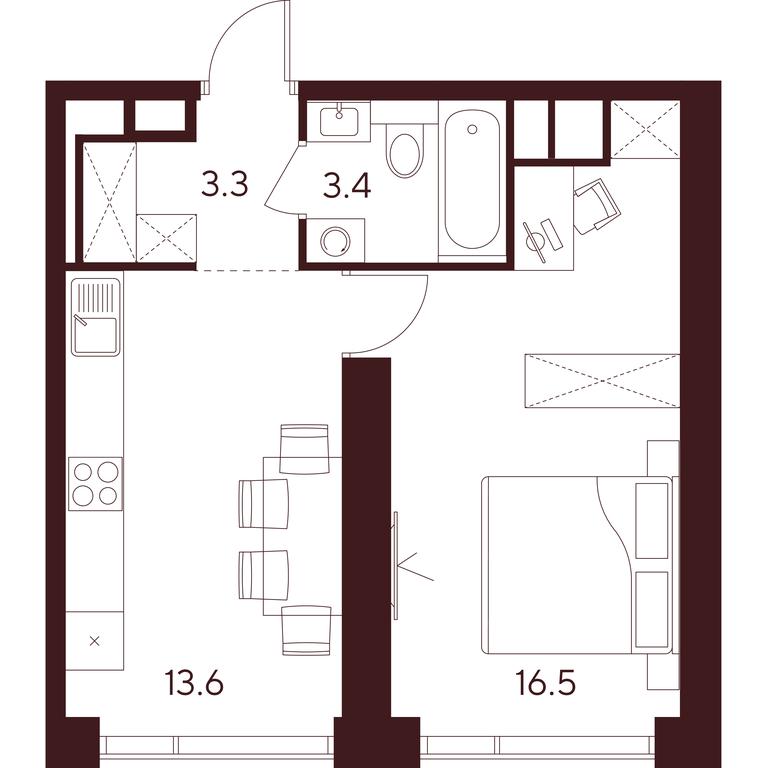 1-BD Apartment Sale, 36.8平方米 at INDY TOWERS (Indi Tauerz), Kuusinen Street, Moscow, Russia #1