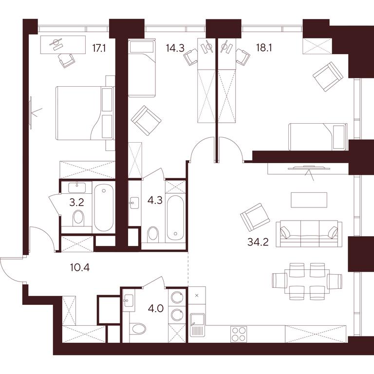 3-BD Apartment Sale, 105.6 sq. m. at INDY TOWERS (Indi Tauerz), Kuusinen Street, Moscow, Russia #1 3-BD Apartment Sale, 105.6 sq. m. at INDY TOWERS (Indi Tauerz), Kuusinen Street, Moscow, Russia #1