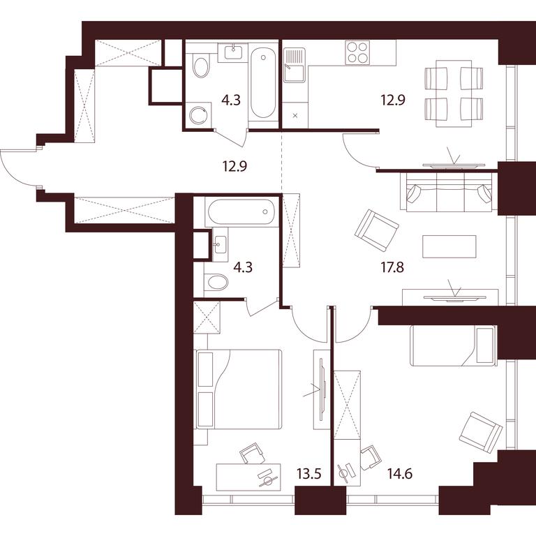 3-BD Apartment Sale, 80.3 sq. m. at INDY TOWERS (Indi Tauerz), Kuusinen Street, Moscow, Russia #1 3-BD Apartment Sale, 80.3 sq. m. at INDY TOWERS (Indi Tauerz), Kuusinen Street, Moscow, Russia #1