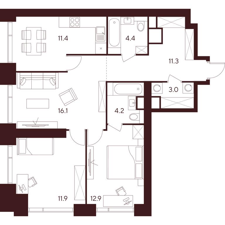 3-BD Apartment Sale, 75.2 sq. m. at INDY TOWERS (Indi Tauerz), Kuusinen Street, Moscow, Russia #1 3-BD Apartment Sale, 75.2 sq. m. at INDY TOWERS (Indi Tauerz), Kuusinen Street, Moscow, Russia #1