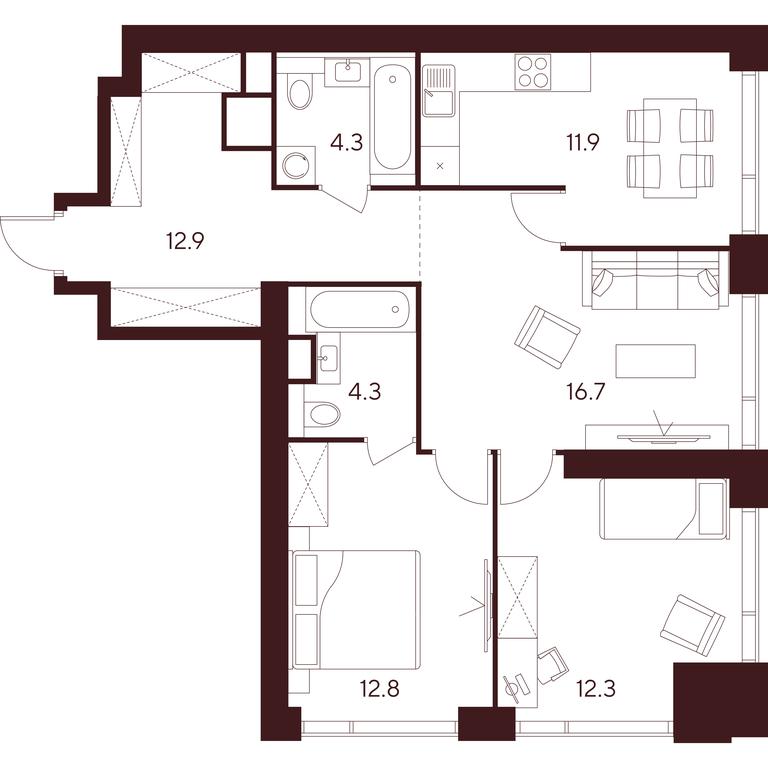 3-BD Apartment Sale, 75.2 sq. m. at INDY TOWERS (Indi Tauerz), Kuusinen Street, Moscow, Russia #1 3-BD Apartment Sale, 75.2 sq. m. at INDY TOWERS (Indi Tauerz), Kuusinen Street, Moscow, Russia #1