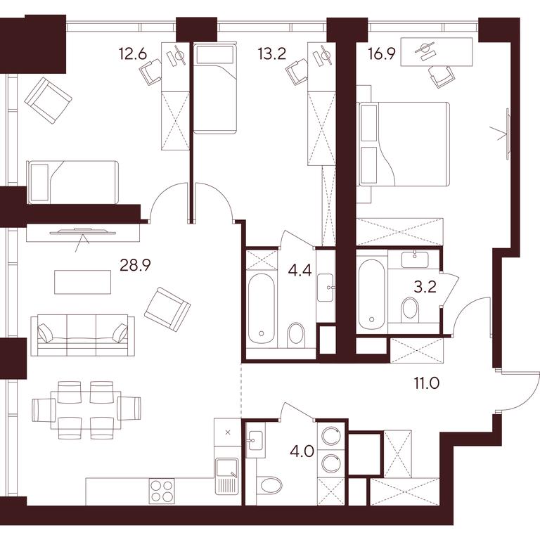 3-BD Apartment Sale, 94.2 sq. m. at INDY TOWERS (Indi Tauerz), Kuusinen Street, Moscow, Russia #1 3-BD Apartment Sale, 94.2 sq. m. at INDY TOWERS (Indi Tauerz), Kuusinen Street, Moscow, Russia #1