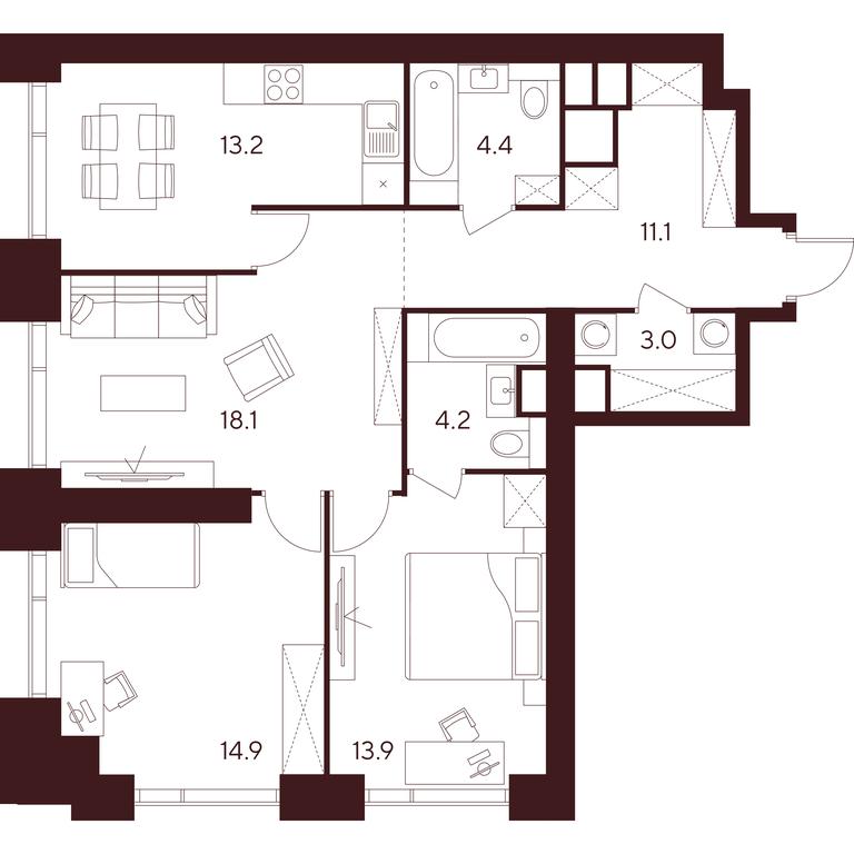 3-BD Apartment Sale, 82.8 sq. m. at INDY TOWERS (Indi Tauerz), Kuusinen Street, Moscow, Russia #1 3-BD Apartment Sale, 82.8 sq. m. at INDY TOWERS (Indi Tauerz), Kuusinen Street, Moscow, Russia #1