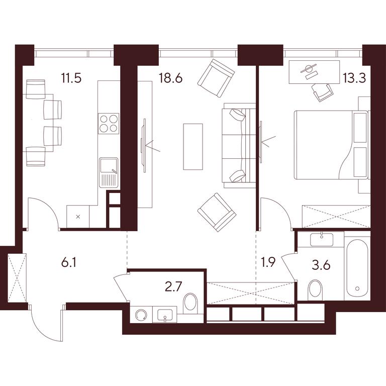 2-BD Apartment Sale, 57.7 sq. m. at INDY TOWERS (Indi Tauerz), Kuusinen Street, Moscow, Russia #1 2-BD Apartment Sale, 57.7 sq. m. at INDY TOWERS (Indi Tauerz), Kuusinen Street, Moscow, Russia #1