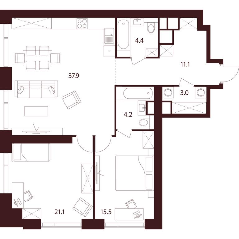 2-BD Apartment Sale, 97.2 sq. m. at INDY TOWERS (Indi Tauerz), Kuusinen Street, Moscow, Russia #1 2-BD Apartment Sale, 97.2 sq. m. at INDY TOWERS (Indi Tauerz), Kuusinen Street, Moscow, Russia #1