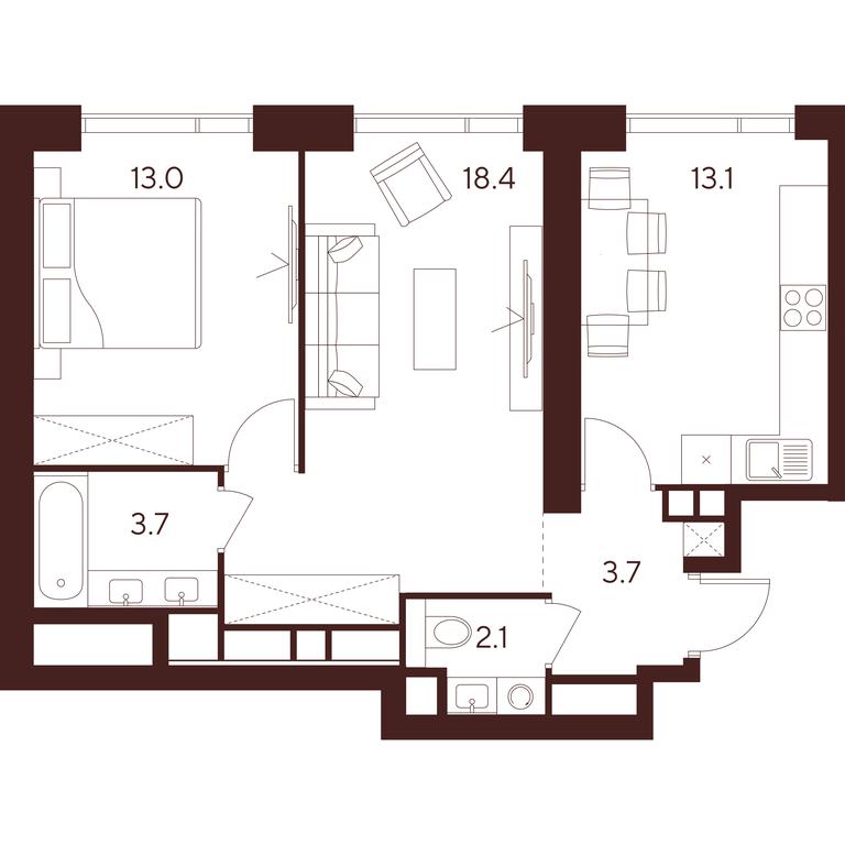 2-BD Apartment Sale, 54 sq. m. at INDY TOWERS (Indi Tauerz), Kuusinen Street, Moscow, Russia #1 2-BD Apartment Sale, 54 sq. m. at INDY TOWERS (Indi Tauerz), Kuusinen Street, Moscow, Russia #1