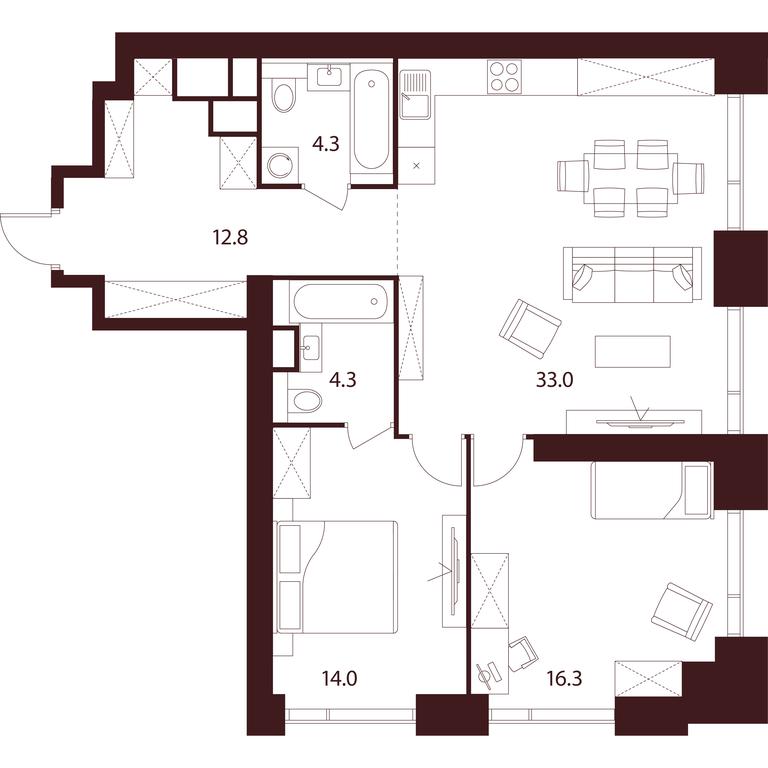 2-BD Apartment Sale, 84.7 sq. m. at INDY TOWERS (Indi Tauerz), Kuusinen Street, Moscow, Russia #1 2-BD Apartment Sale, 84.7 sq. m. at INDY TOWERS (Indi Tauerz), Kuusinen Street, Moscow, Russia #1
