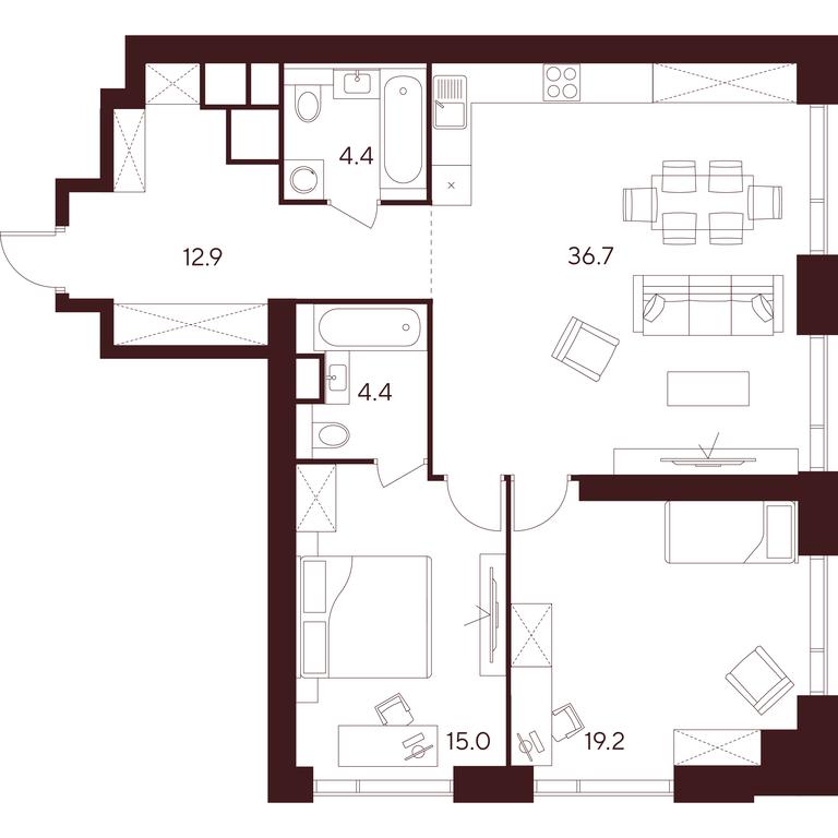 2-BD Apartment Sale, 92.6 sq. m. at INDY TOWERS (Indi Tauerz), Kuusinen Street, Moscow, Russia #1 2-BD Apartment Sale, 92.6 sq. m. at INDY TOWERS (Indi Tauerz), Kuusinen Street, Moscow, Russia #1