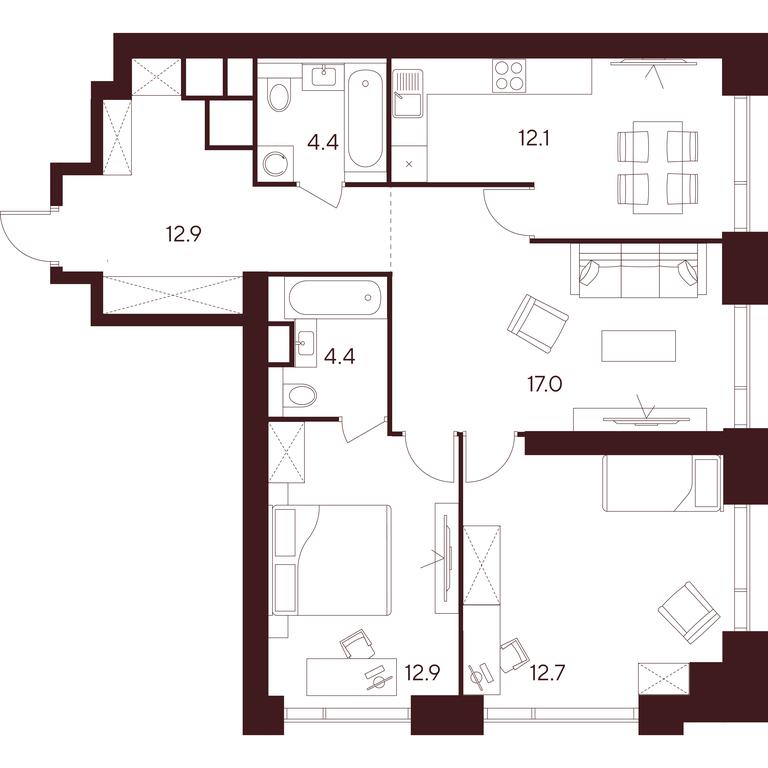 3-BD Apartment Sale, 76.4 sq. m. at INDY TOWERS (Indi Tauerz), Kuusinen Street, Moscow, Russia #1 3-BD Apartment Sale, 76.4 sq. m. at INDY TOWERS (Indi Tauerz), Kuusinen Street, Moscow, Russia #1