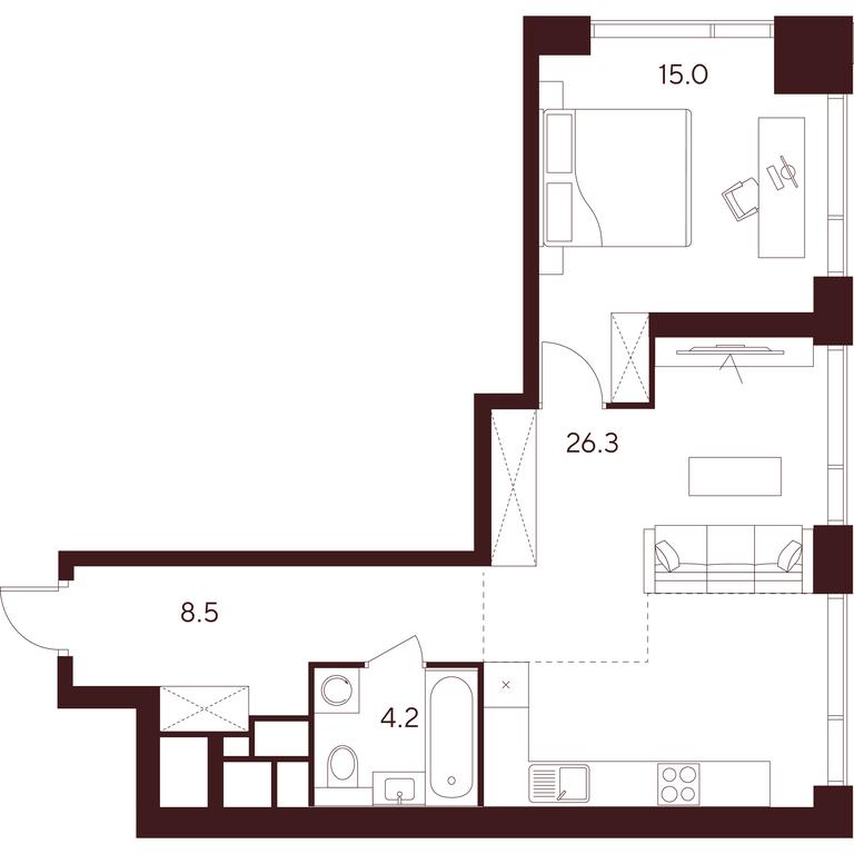 1-BD Apartment Sale, 54 sq. m. at INDY TOWERS (Indi Tauerz), Kuusinen Street, Moscow, Russia #1