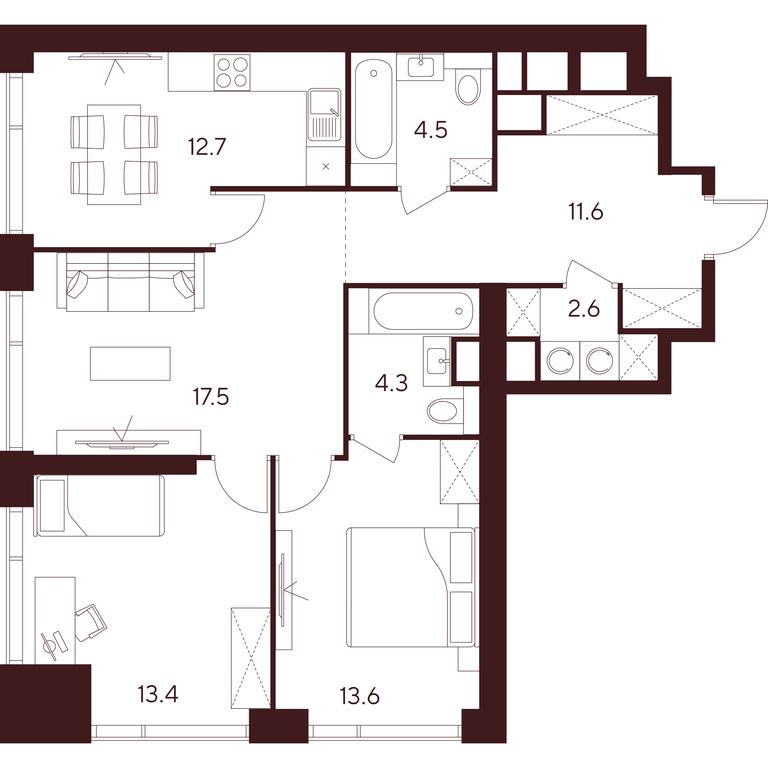 3-BD Apartment Sale, 80.2 sq. m. at INDY TOWERS (Indi Tauerz), Kuusinen Street, Moscow, Russia #1 3-BD Apartment Sale, 80.2 sq. m. at INDY TOWERS (Indi Tauerz), Kuusinen Street, Moscow, Russia #1
